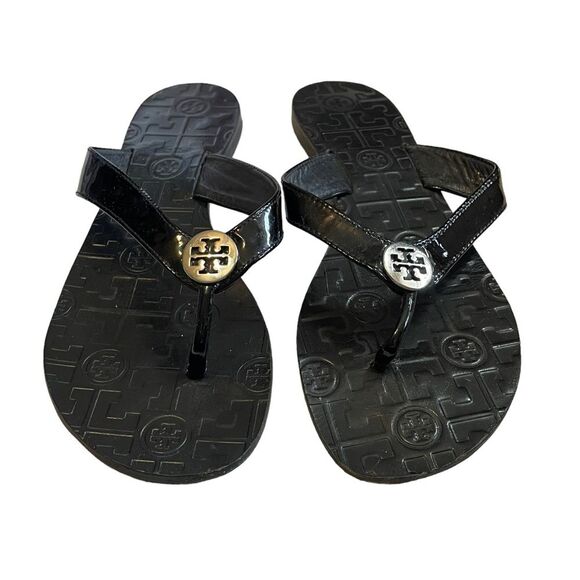 Tory Burch Black Patent Leather Thora Thong Sandals, size 9M - Picture 2 of 12